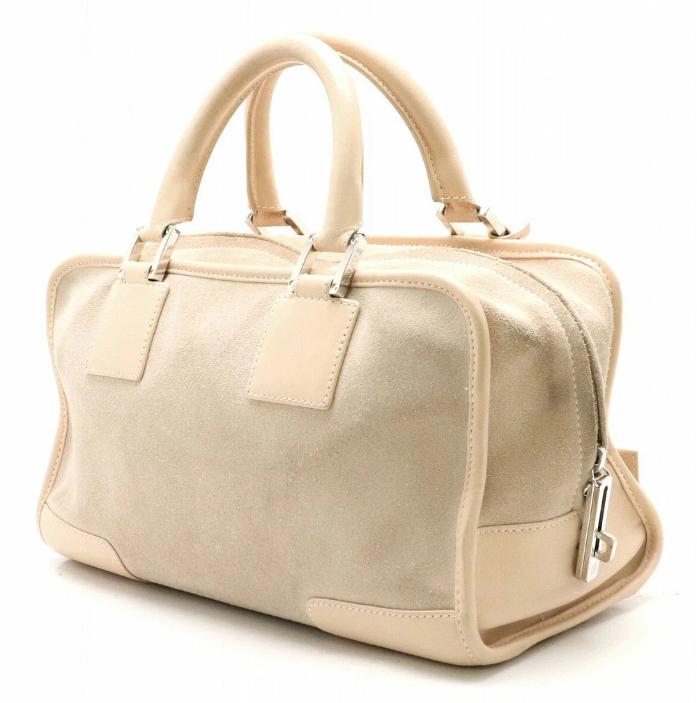 Loewe Brown Handbag Amazona Suede Beige Pink Cream Bag Leather Boston Pink Cream
